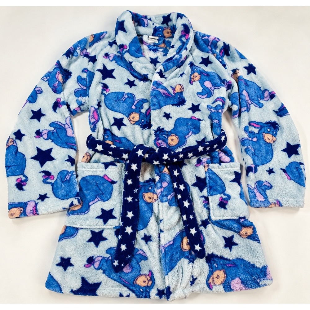 Disney Eeyore Robe Plush Fleece Star Print Loungewear Blue Women Small 4-6